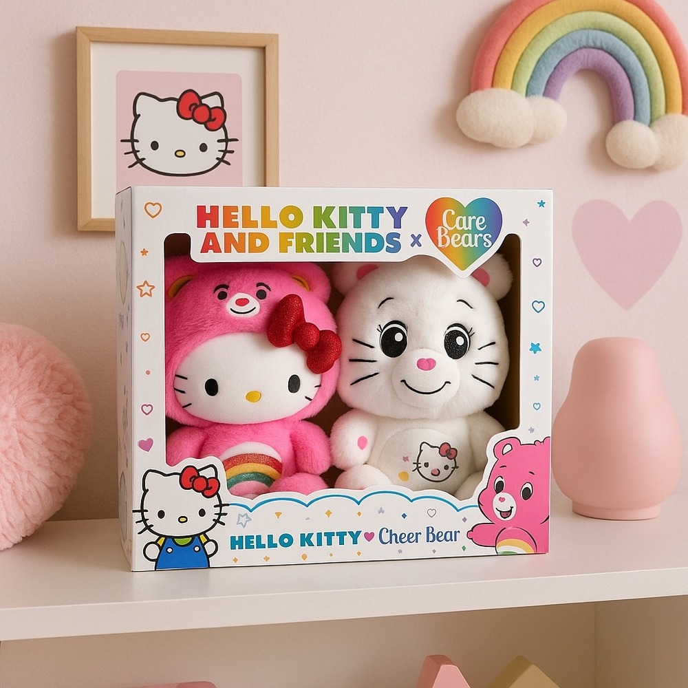 Hello Kitty‎ x Care Bears Cheer Bear Plush Set NIB 2023 Sanrio Basic Fun Cloudco